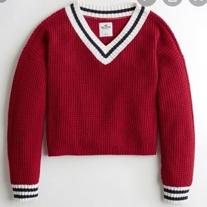 HOLLISTER RED V NECK SWEATER